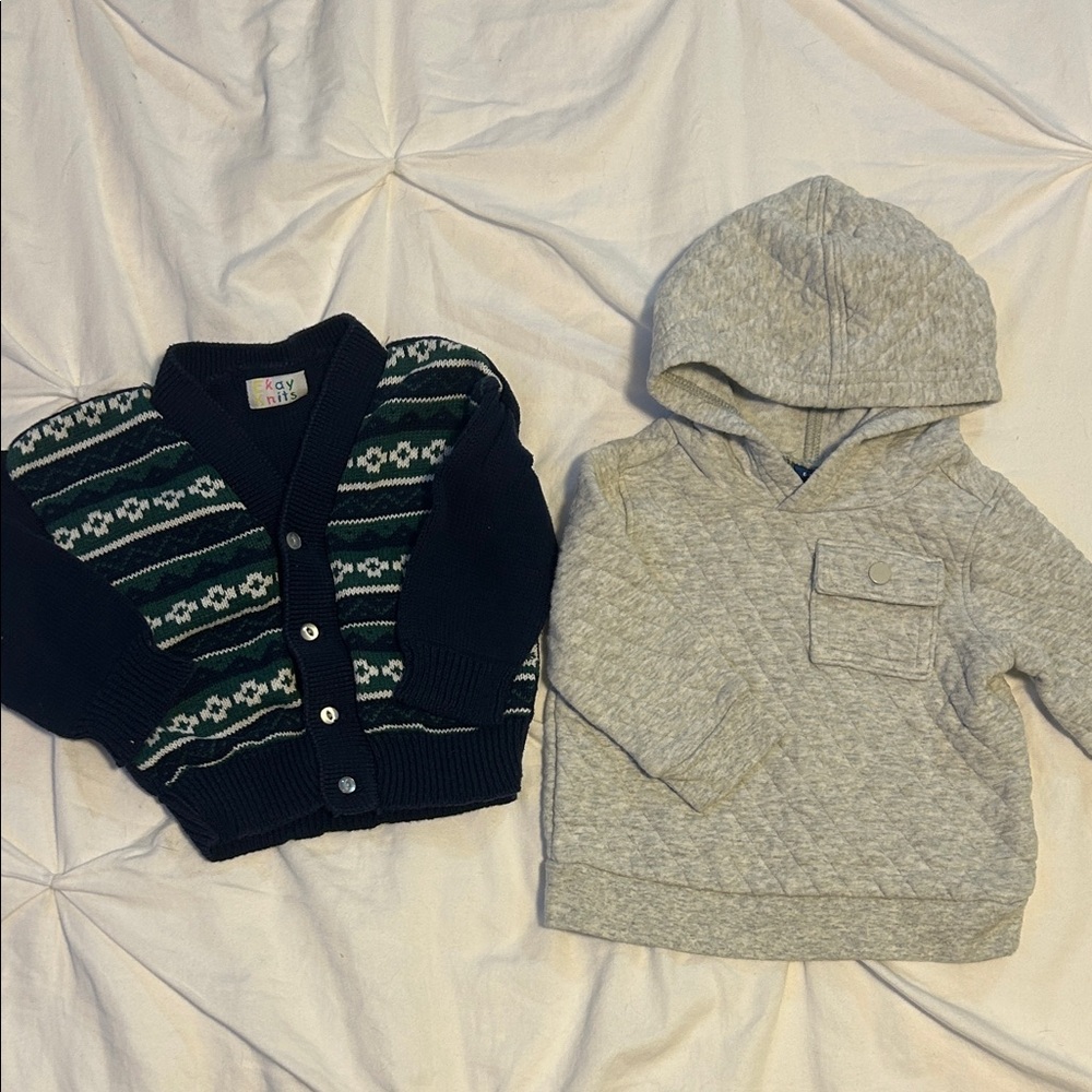 Kids Navy Patterned Cardigan & Quilted Gray Hoodie